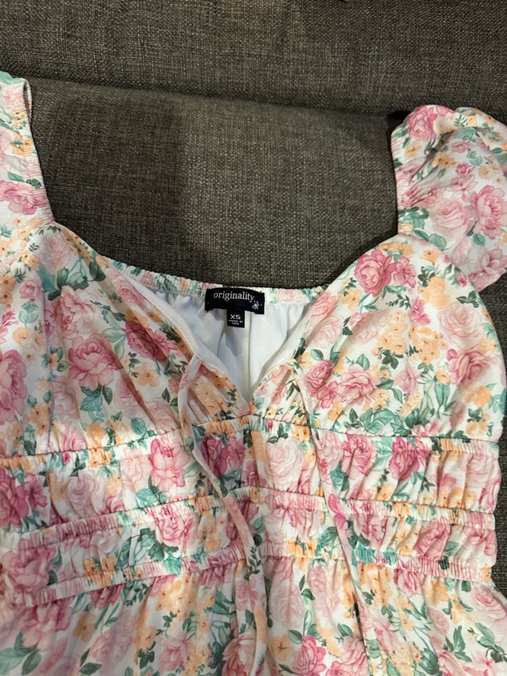 Originality Floral Smocked Mini Dress in Pink and Cream
